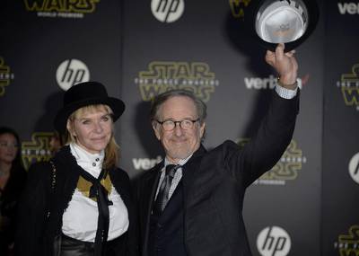 Director Steven Spielberg and his wife, actress Kate Capshaw, arrive at the premiere of Star Wars: The Force Awakens. Kevork Djansezian / Reuters