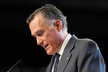 Mitt Romney, a US senator, addresses the Utah Republican Party 2021 Organising Convention on May 1. AP
