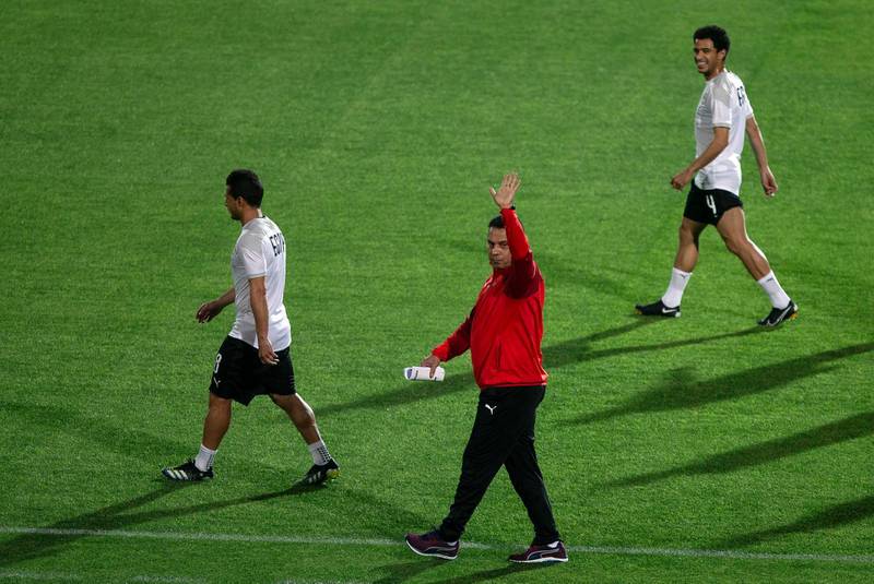 Egypt head coach Hossam El Badri during a training session in Cairo ahead of the Africa Cup of Nations qualification match against Kenya.