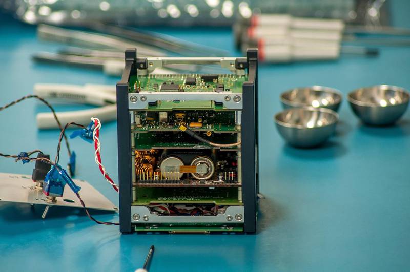 Provided photo - The Mohammed bin Rashid Space Centre (MBRSC) and the American University of Sharjah (AUS) have announced the completion of the design and building of the communication Nanosatellite, Nayif-1. The satellite has also successfully passed all stages and tests, and is now ready for launch into space aboard SpaceX‚s Falcon 9 Rocket. The UAE's first Nanosatellite was developed by Emirati engineering students from AUS under the supervision of a team of engineers and specialists from MBRSC within the framework of a partnership between the two entities, aiming to provide hands-on experience to engineering students on satellite manufacturing.

Courtesy The Mohammed bin Rashid Space Centre (MBRSC) *** Local Caption ***  Image 1.jpg
