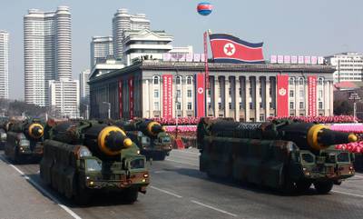 Hwasong-12 ballistic at Kim Il-sung Square, Pyongyang. AFP