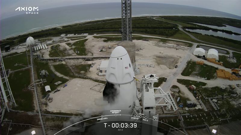 The Dragon spacecraft, which is carrying the Ax-2 crew members. Photo: SpaceX 