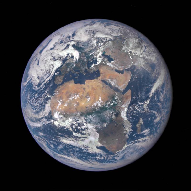 This NASA handout image released July 29, 2015 shows Africa front and center in this image of Earth taken by a NASA camera on the Deep Space Climate Observatory (DSCOVR) satellite. The image, taken July 6 from a vantage point one million miles from Earth, was one of the first taken by NASA’s Earth Polychromatic Imaging Camera (EPIC). Central Europe is toward the top of the image with the Sahara Desert to the south, showing the Nile River flowing to the Mediterranean Sea through Egypt.  AFP PHOTO / NASA / HANDOUT          == RESTRICTED TO EDITORIAL USE / MANDATORY CREDIT: "AFP PHOTO / HANDOUT / NASA "/ NO MARKETING / NO ADVERTISING CAMPAIGNS / NO A LA CARTE SALES / DISTRIBUTED AS A SERVICE TO CLIENTS == / AFP PHOTO / NASA / --