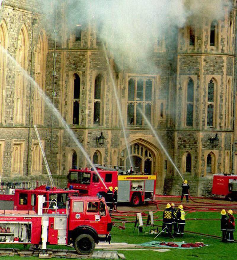 November 20 1992: Flames rip through private apartments in the east wing of Windsor Castle. AFP