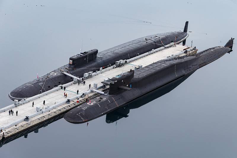 Russian nuclear submarines dock at a Russian naval base in Gazhiyevo, Kola Peninsula, on April 13, 2021. Russian Defence Ministry Press Service via AP