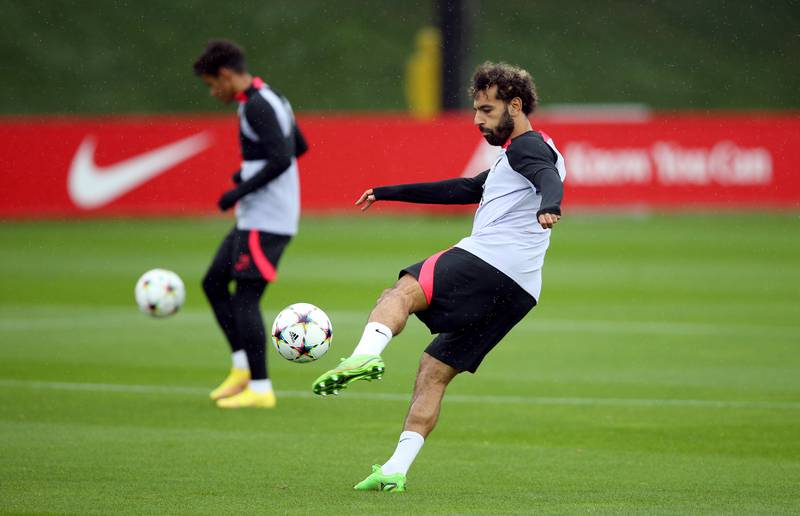Liverpool attacker Mohamed Salah during training on the eve of the Ajax game. PA