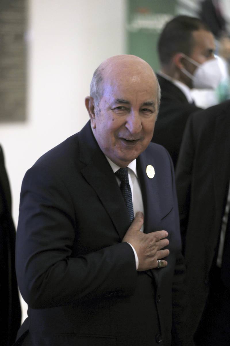 Algerian President Abdelmadjid Tebboune arriving to attend the Arab League summit in Algiers on November 1.  AP