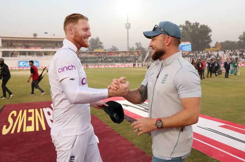 England captain Ben Stokes with coach Brendon McCullum after ther match. Getty