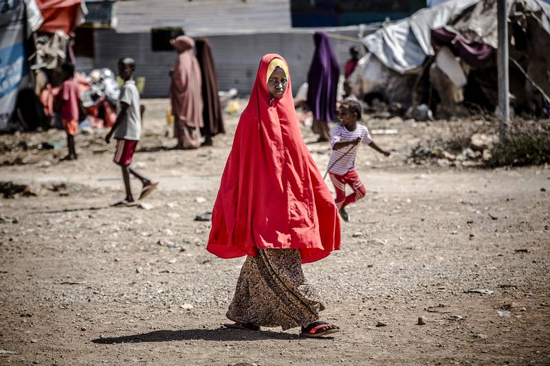 A girl in a displacement camp for people affected by flooding in Beledweyne, Somalia. AFP