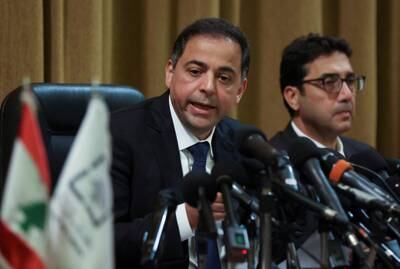 Wassim Mansouri, newly appointed interim governor of Lebanon's central bank, addresses journalists on Monday. Reuters