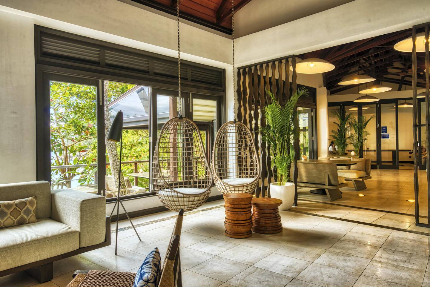 The reception area at Hilton Seychelles Northolme Resort & Spa.