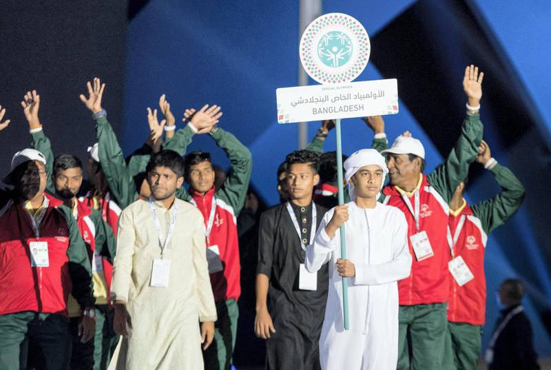 ABU DHABI, UNITED ARAB EMIRATES - March 17, 2018: Athletes participate in a parade during the opening ceremony of the Special Olympics IX MENA Games Abu Dhabi 2018, at the Abu Dhabi National Exhibition Centre (ADNEC).( Ryan Carter for the Crown Prince Court - Abu Dhabi )