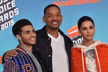 Will Smith, Naomi Scott and Canadian actor Mena Massoud at the Nickelodeon Kids' Choice Awards on March 23, 2019. AFP