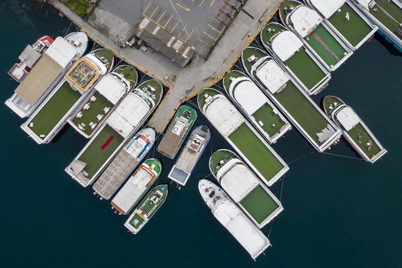 Tour boats dock at Eminonu harbor during Turkey's second weekend lockdown, Istanbul, Turkey. Getty Images