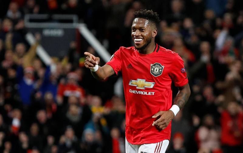 Manchester United's Fred celebrates scoring his team's fourth goal during the Europa League round of 32 second leg match against Club Brugge at Old Trafford. Reuters