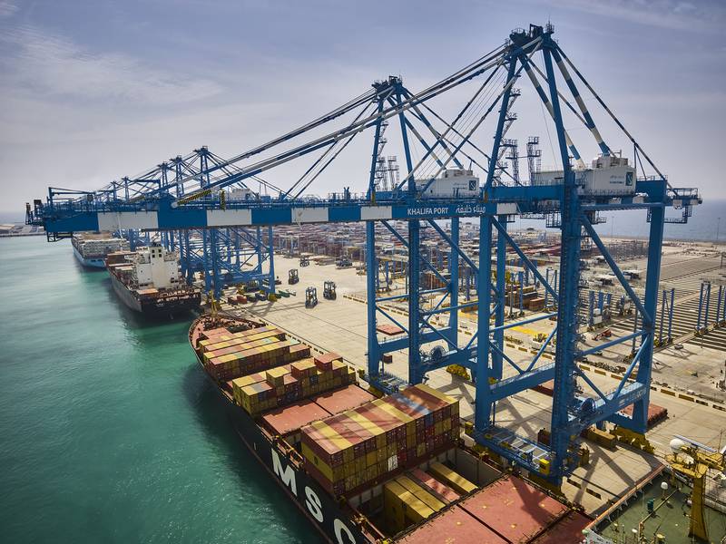 Container ships at Khalifa Port, Abu Dhabi. The aggregate value of non-oil exports from the UAE to Saudi Arabia over the past 10 years was about Dh205.5 billion. Photo: AD Ports Group
