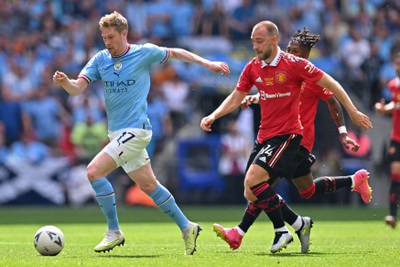 Kevin De Bruyne – 8: A quiet first half but clocked up two assists and should have earned a penalty when he was brought down by Fred as he burst into the box. AFP