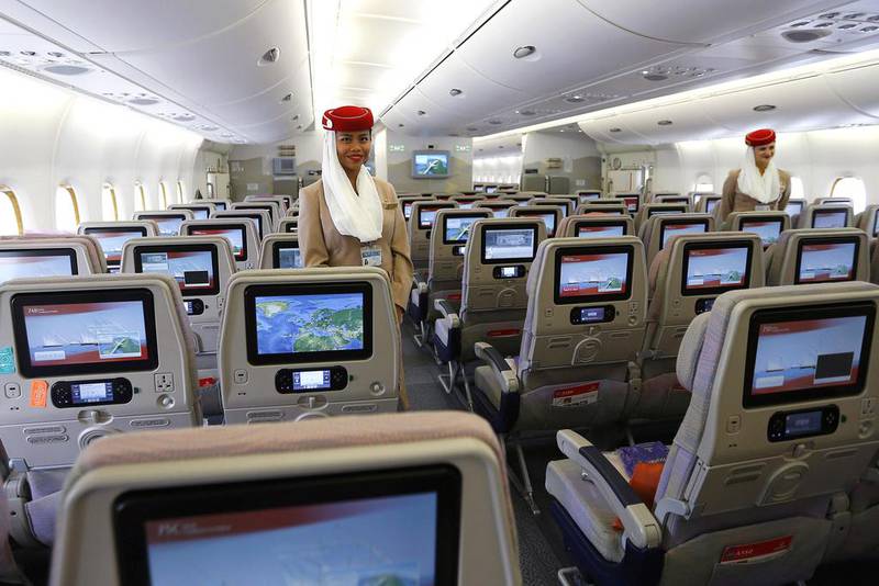 Economy class seats inside an Emirates Airbus A380. Kai Pfaffenbach / Reuters