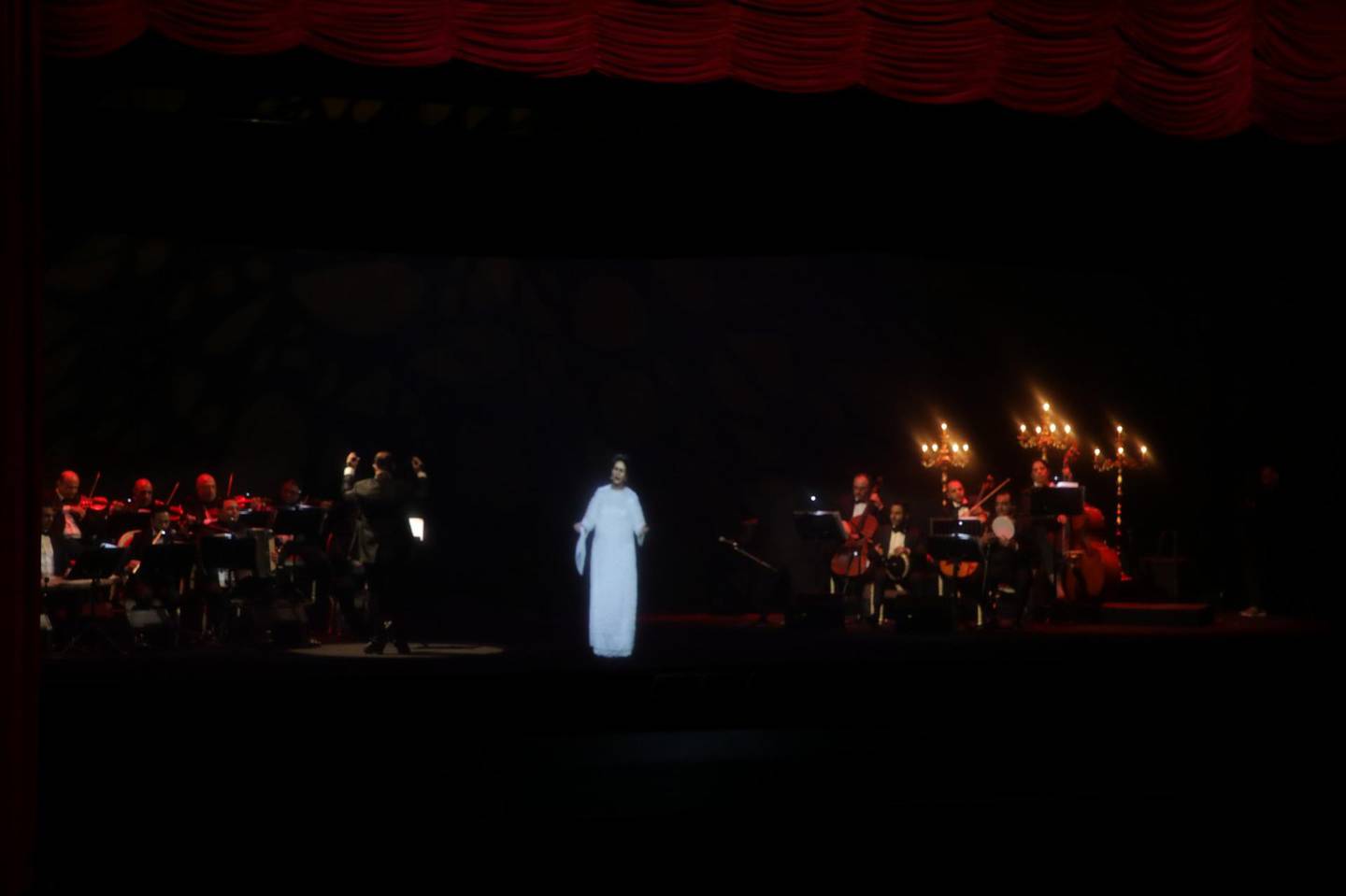 A hologram of the late Egyptian diva Umm Kulthum performed as part of Winter at Tantora festival in Al Ula, Saudi Arabia. Picture by Suhail Rather