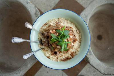 Damascus, Syria - May 5, 2010: Mark Dougherty's Lamb Cous Cous and Caramelized Onions.  ( Photo by Philip Cheung )