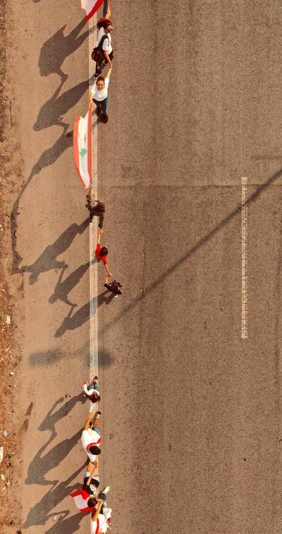 Drone images of Human Chain in Tripoli, Lebanon.  Photo by Omar Imadi