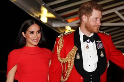 Meghan and Prince Harry arrive to attend the Mountbatten Music Festival at the Royal Albert Hall, London, in March 2020. Getty Images