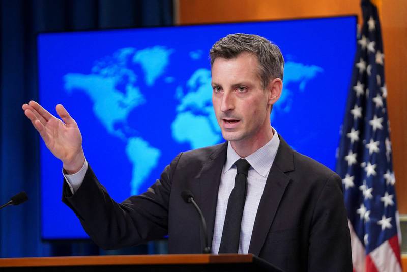 US State Department Spokesperson Ned Price holds a news briefing at the State Department in Washington, DC, on February 17, 2021. 
 / AFP / POOL / KEVIN LAMARQUE
