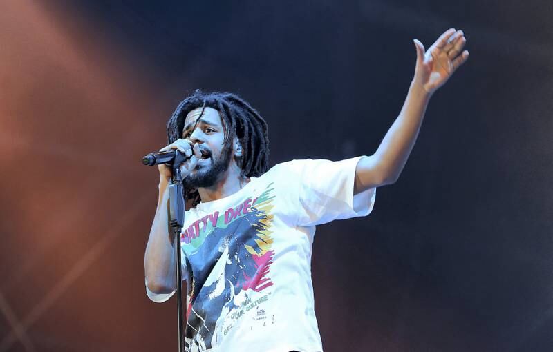 ABU DHABI , UNITED ARAB EMIRATES , NOV 24   – 2017 :- J Cole , American hip hop recording artist and record producer performing at the Du Arena in Abu Dhabi.  (Pawan Singh / The National) Story by Saeed Saeed