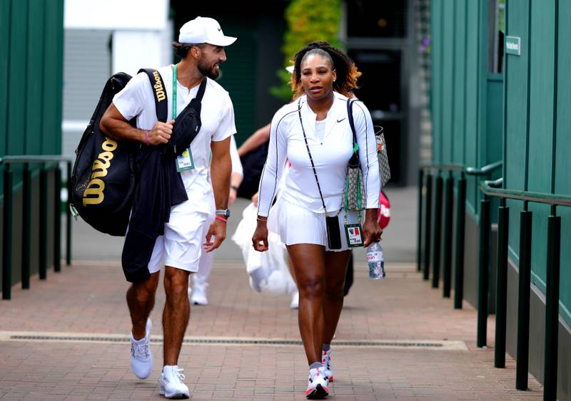 Serena Williams heads to the practice courts ahead of Wimbledon. PA