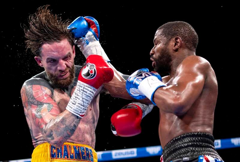 US boxer Floyd Mayweather in action against Englishman Aaron Chalmers at the O2 Arena in London. EPA