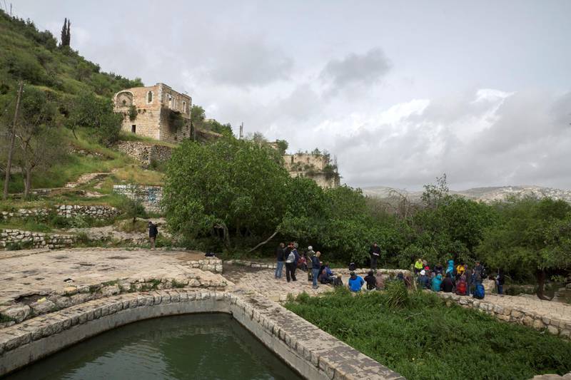 Israelis visit Lifta in 2018 to assess development potential for a luxury resort, which has since been built. Plans are now under way for an Israeli housing complex. William Parry for The National