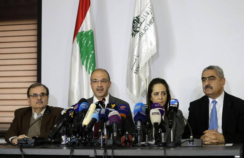 Lebanese Health Minister Hassan Hamad speaks during a press conference at the ministry in the capital Beirut, announcing the first case of coronavirus in the country.  AFP