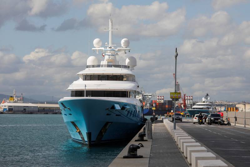 The 'Axioma' superyacht belonging to Russian oligarch Dmitrievich Pumpyansky at a port in Gibraltar. Reuters