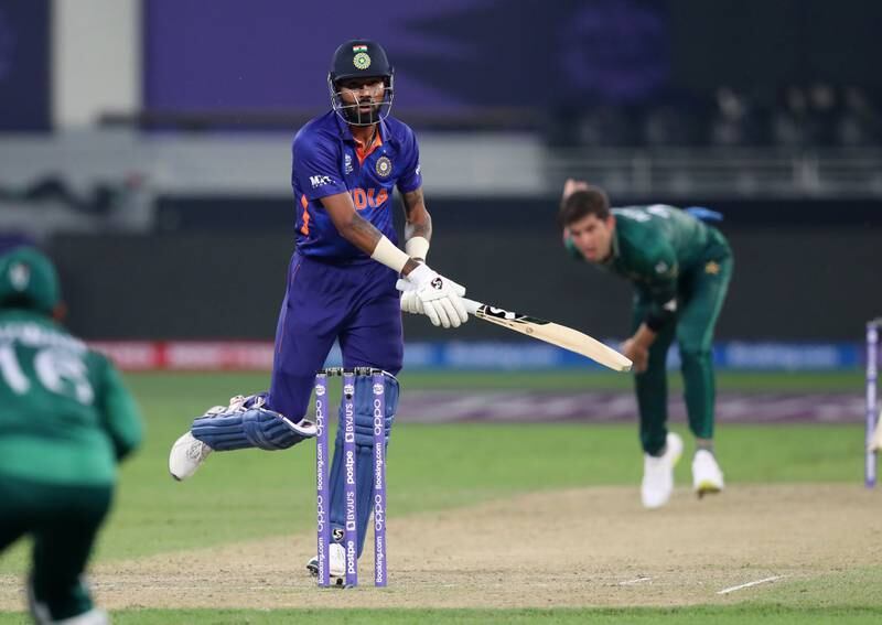 Hardik Pandya – 6. (11) Lucky twice against Shaheen, then swished away as the situation required. Chris Whiteoak / The National