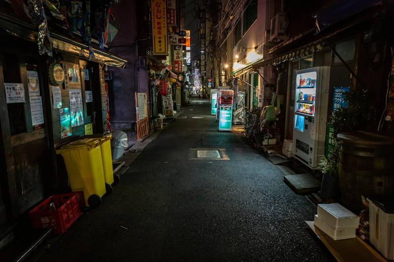 An empty street in the Shimbashi area of Tokyo amid a state of emergency in the Japanese capital. Getty Images