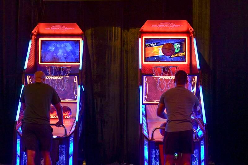 The arcade space has videogames such as 'NBA 2k', 'NBA Blitz', 'NBA Hoops' and 'Pop-A-Shots'.