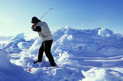 20 Mar 2002:  Chip Thompson of the USA in action during the Drambuie World Ice Golf Championship in Uummannaq, Greenland. \ Mandatory Credit:  Alex Livesey/Getty Images \