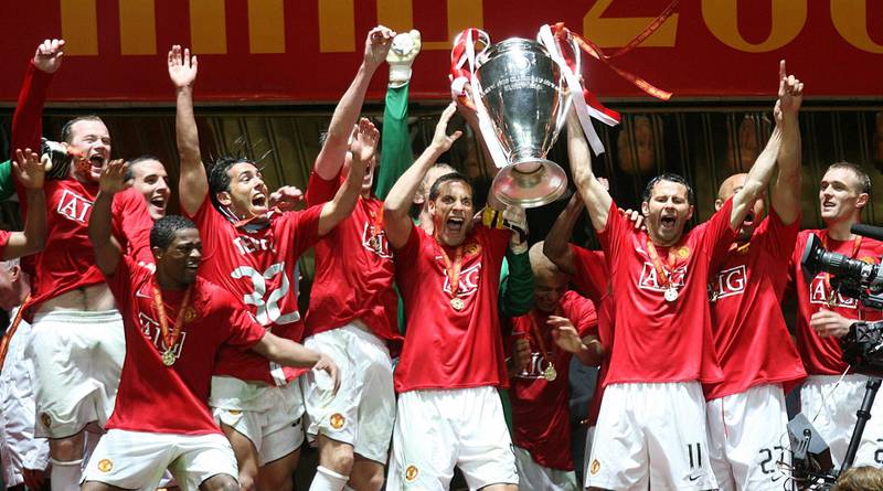 Ryan Giggs lifts the Champions league trophy with Rio Ferdinand in 2008. PA Wire