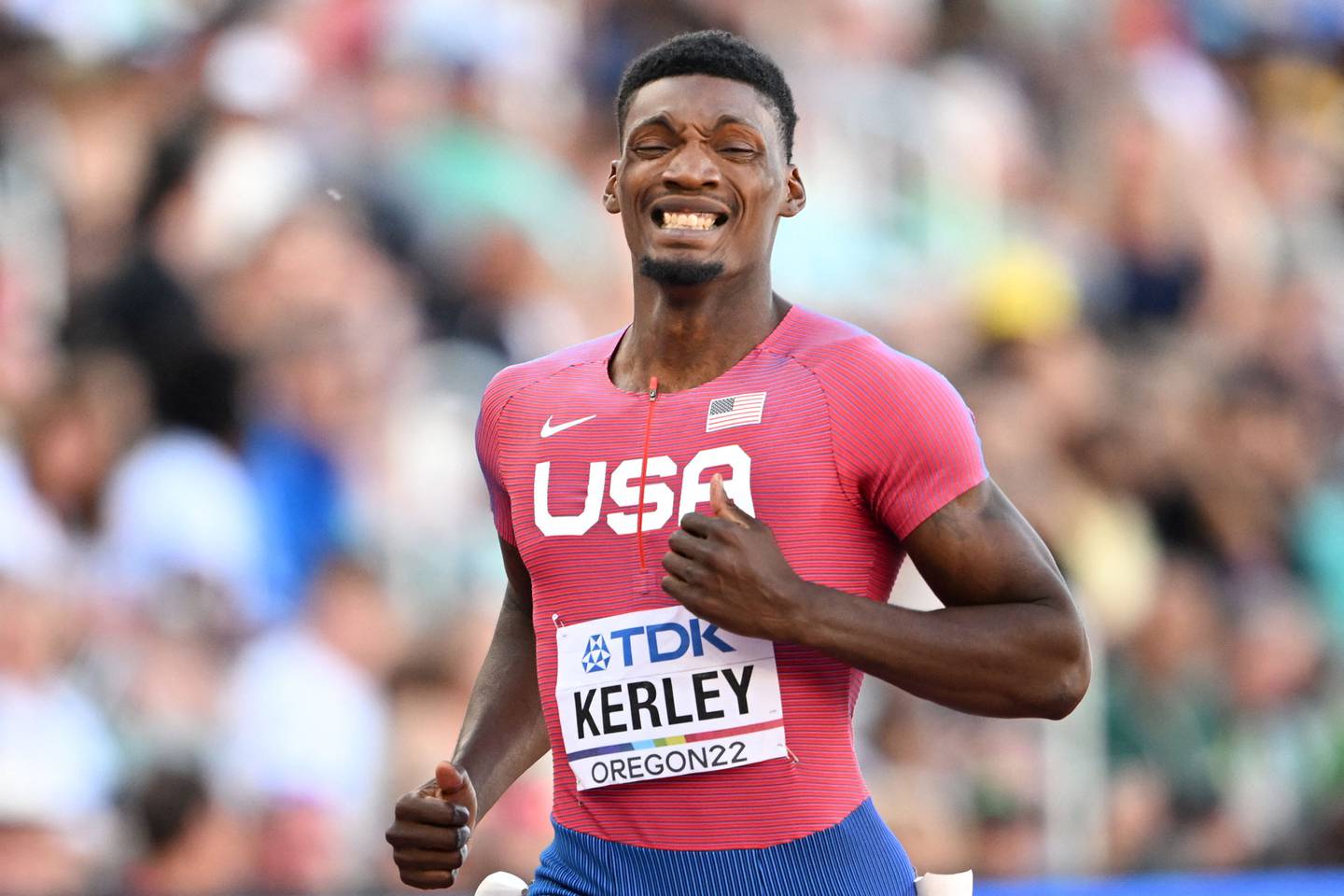 Fred Kerley said he suffered cramp during the 200m semi-final. AFP
