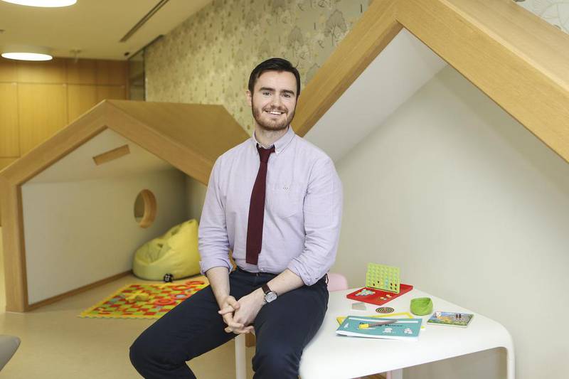 Adam Griffin, occupational therapist at Camali Clinic, in Dubai Healthcare Clinic, says dyspraxia is often overlooked but there are telltale signs that parents and teachers can pick up. Sarah Dea / The National

