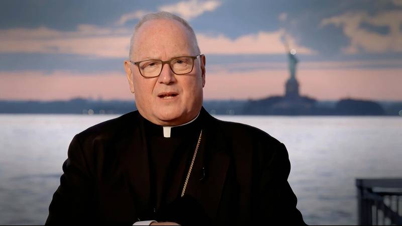 New York Archbishop Timothy Dolan gives the invocation from New York, during the first night of the Republican National Convention. AP