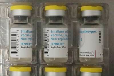 Vials of single doses of the Jynneos shot for monkeypox are seen at the vaccine hub at Zuckerberg San Francisco General Hospital. AP