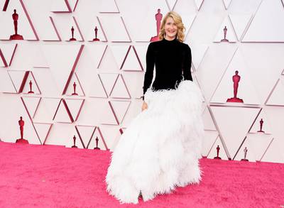 Laura Dern, in Oscar de la Renta, arrives for the 93rd annual Academy Awards ceremony at Union Station in Los Angeles, California, on, 25 April 25, 2021. Reuters