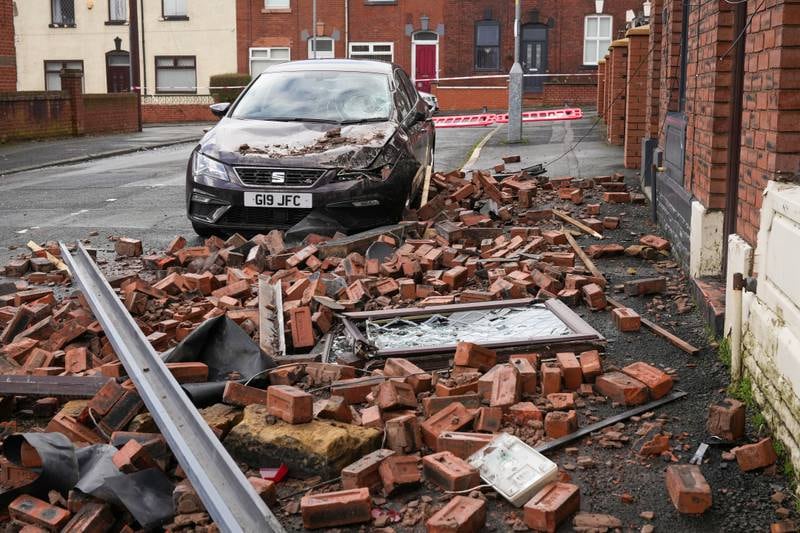 A house and car that was damaged by Storm Franklin is seen in Ashton-under-Lyne. Storm Franklin is the third storm to hit the UK in a week. Getty Images