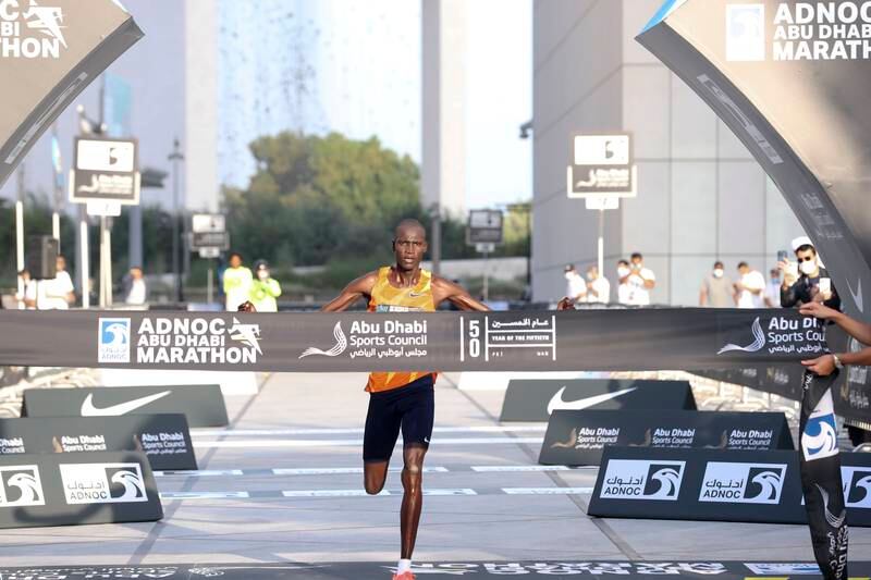 Kenya's Titus Ekiru won the men's category for Adnoc Abu Dhabi Marathon on Friday, November 26, 2021. All images Khushnum Bhandari /  The National