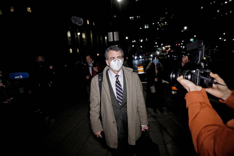 Maxwell's lawyer, Christian Everdell, leaves the US Federal District Court after she was found guilty. EPA