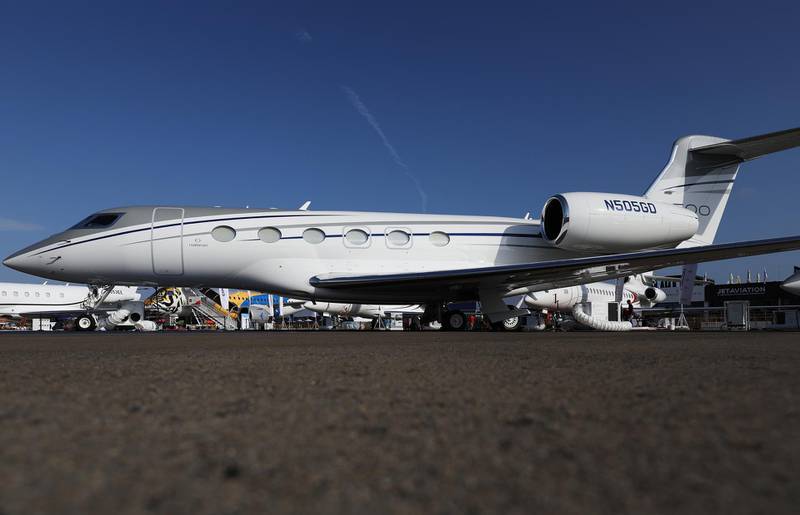 A G500 business jet, manufactured by Gulfstream Aerospace Corp., a unit of General Dynamics Corp., stands on display at the Singapore Airshow held at the Changi Exhibition Centre in Singapore, on Monday, Feb. 5, 2018. The air show runs through Feb. 11. Photographer: SeongJoon Cho/Bloomberg