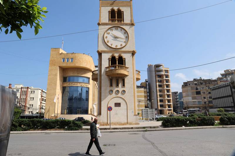 A clock tower in Beirut on Sunday after Lebanon's government announced it would not move clocks forward an hour. AFP