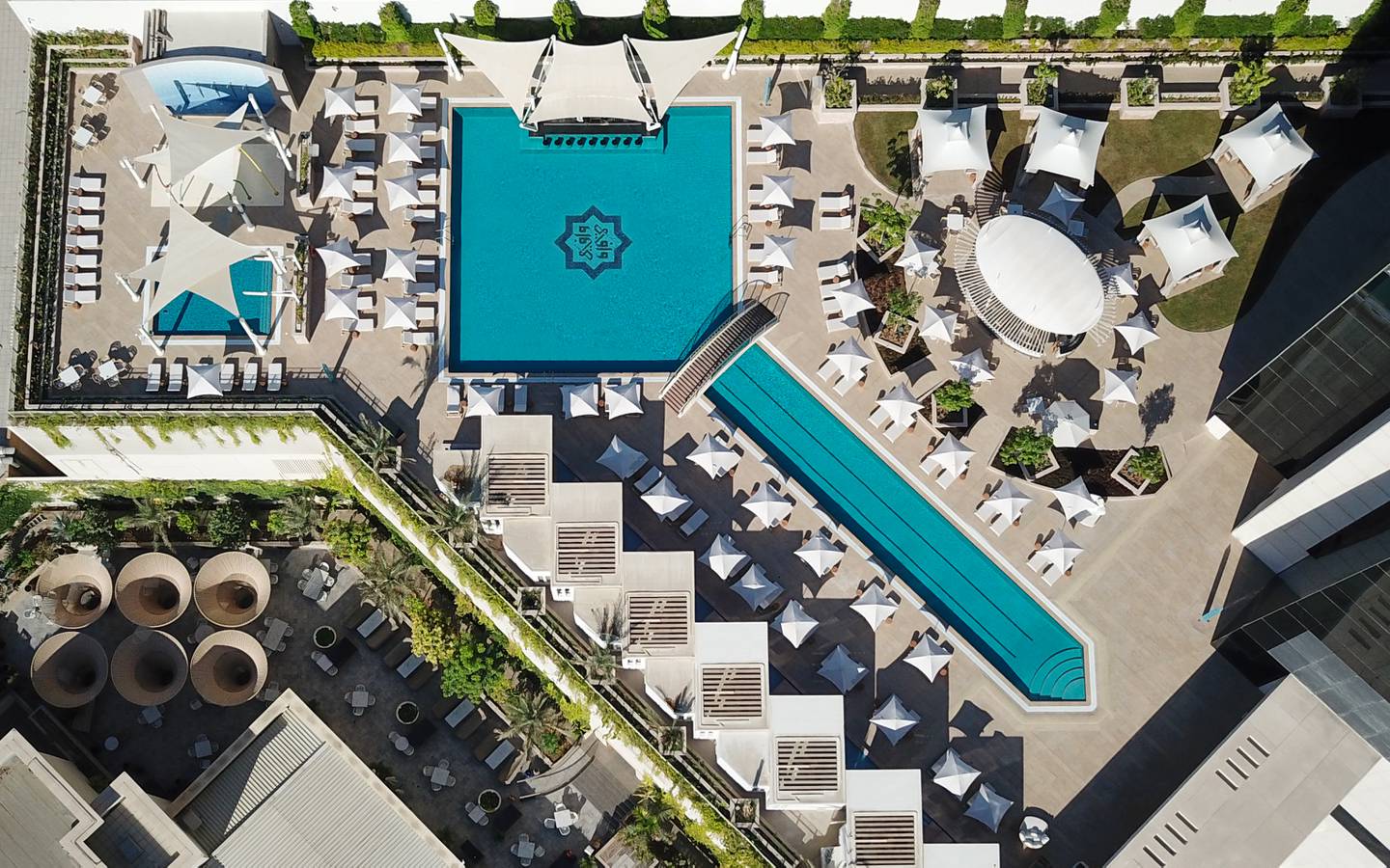 The pool is designed in the same shape as the hotel, stretching in a long narrow obelisk from a rectangular base.Courtesy: Sofitel Dubai The Obelisk