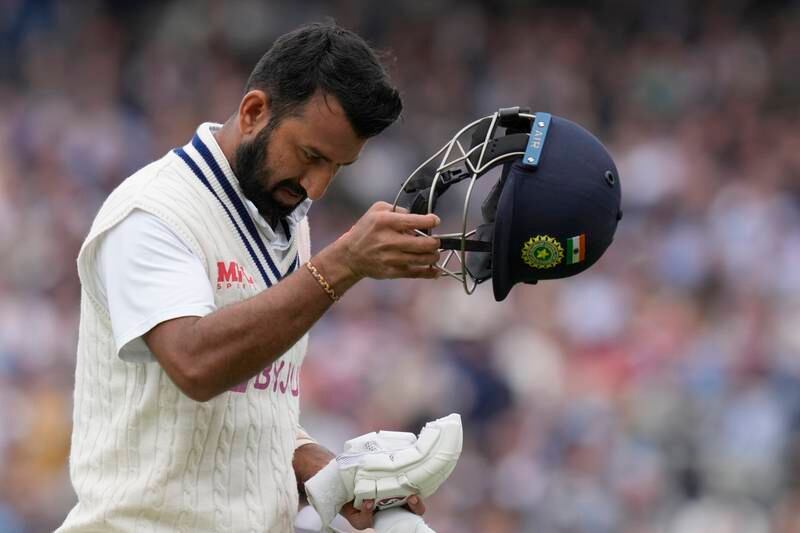 India's Cheteshwar Pujara after being dismissed for four. AP